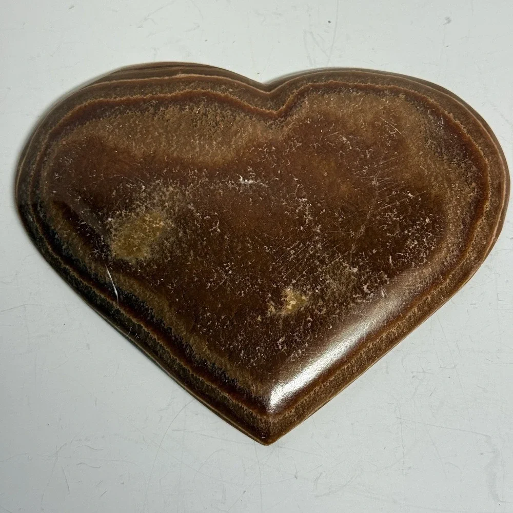 Banded Calcite Heart Shaped Dish Joshua Tree Stone Brown Rock Plate READ - Picture 2 of 8
